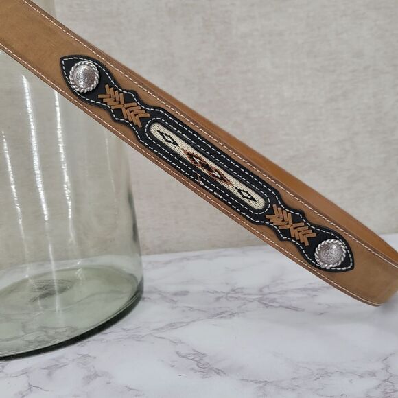 Nocona Top Hand Leather Western Belt Tan with Black Billet Silver Concho Men's - Picture 3 of 14